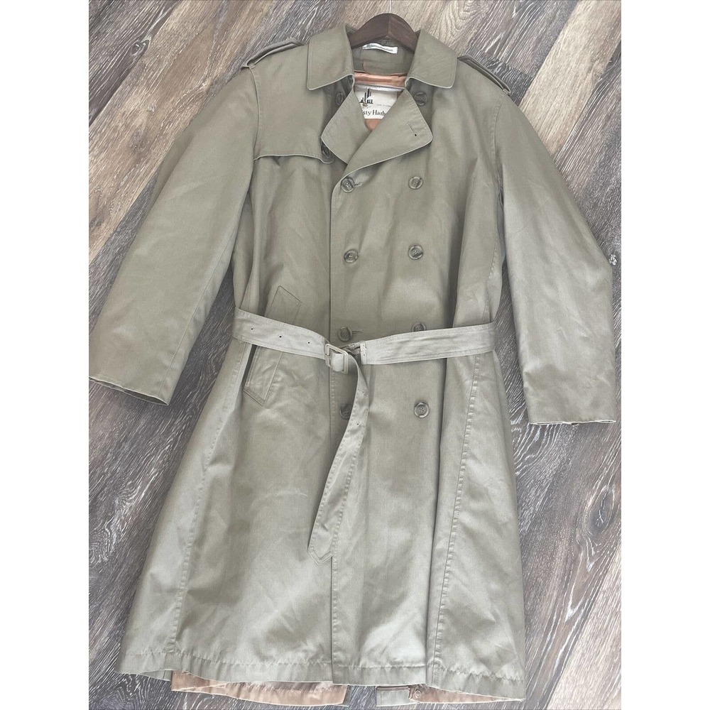 Vintage MISTY HARBOR Khaki Raincoat Trench Coat Zip Lining Winter Jacket 40 Long